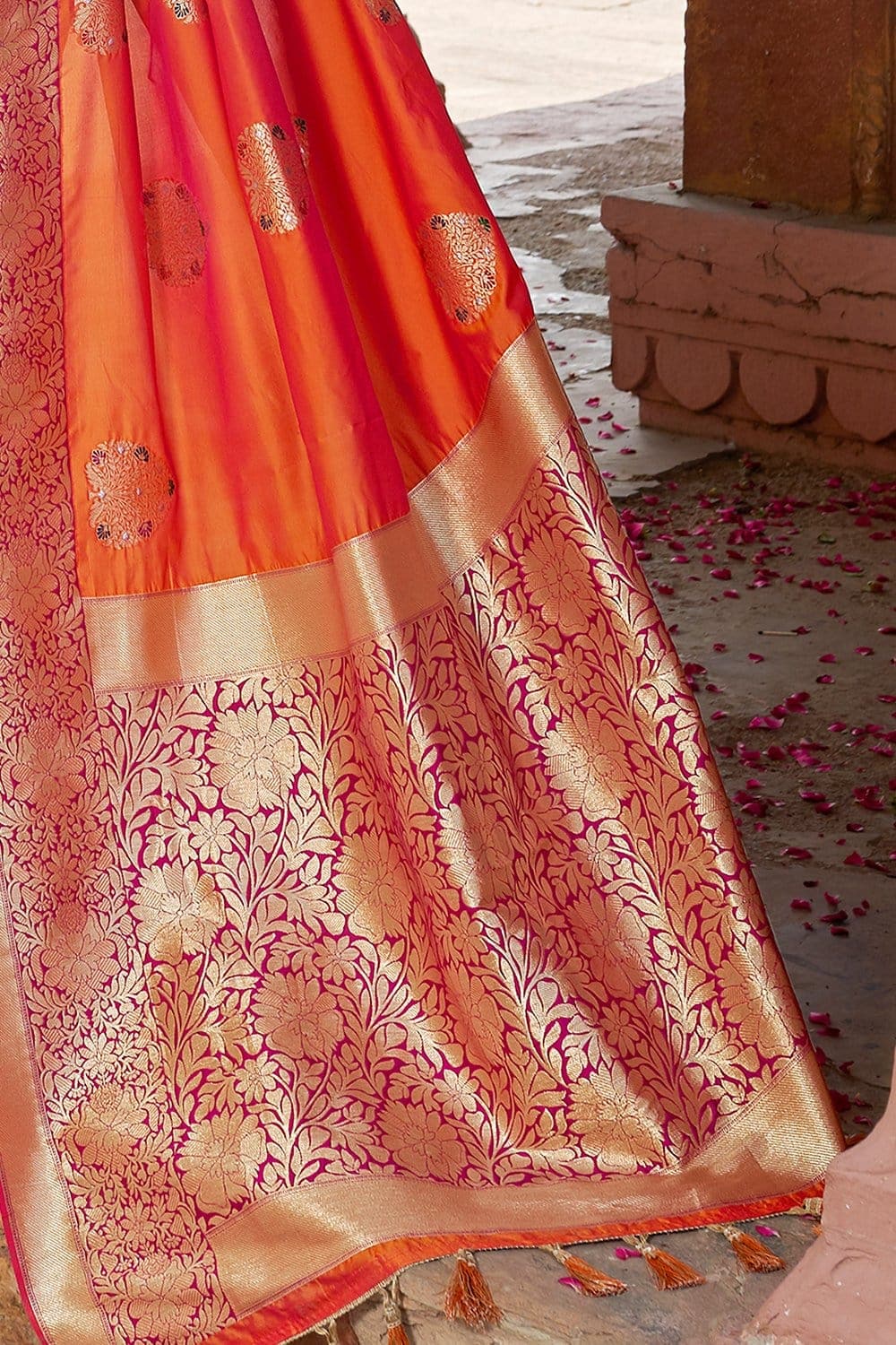 Salamander orange zari woven banarasi saree - From ghats of Banaras - Buy online on Karagiri - Free shipping to USA