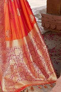 Salamander orange zari woven banarasi saree - From ghats of Banaras - Buy online on Karagiri - Free shipping to USA