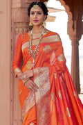 Salamander orange zari woven banarasi saree - From ghats of Banaras - Buy online on Karagiri - Free shipping to USA