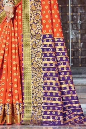 Salamendor Orange Butta Banarasi Saree