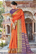 Salamendor Orange Butta Banarasi Saree