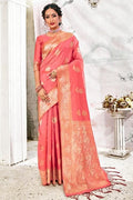 Banarasi Saree Salmon Pink Zari Motif Banarasi Saree saree online