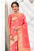Banarasi Saree Salmon Pink Zari Motif Banarasi Saree saree online