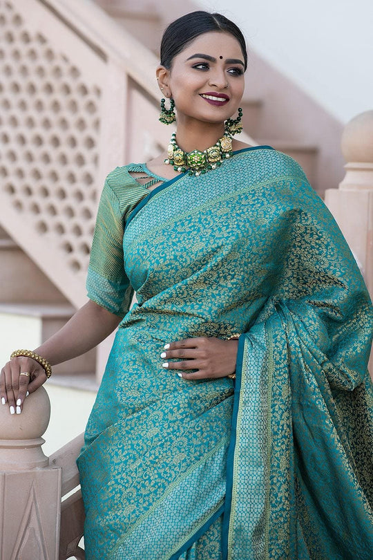 Sapphire Blue Banarasi Saree