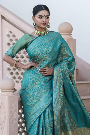 Sapphire Blue Banarasi Saree