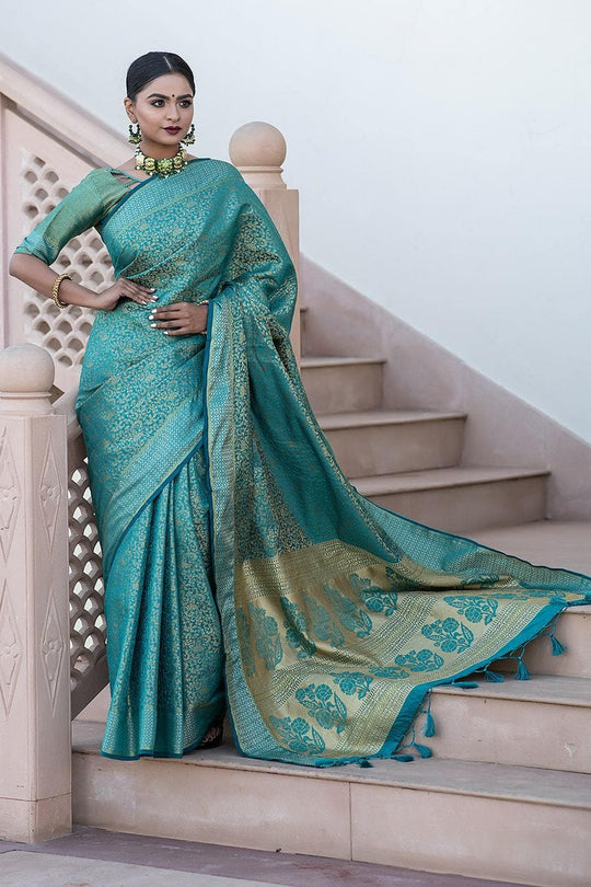 Sapphire Blue Banarasi Saree