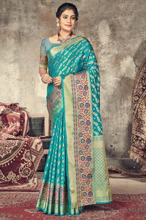Sapphire Blue Banarasi Saree