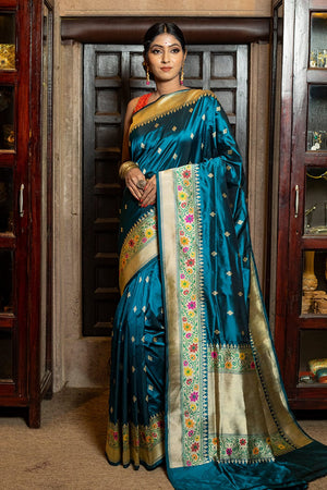 Sapphire Blue Banarasi Saree