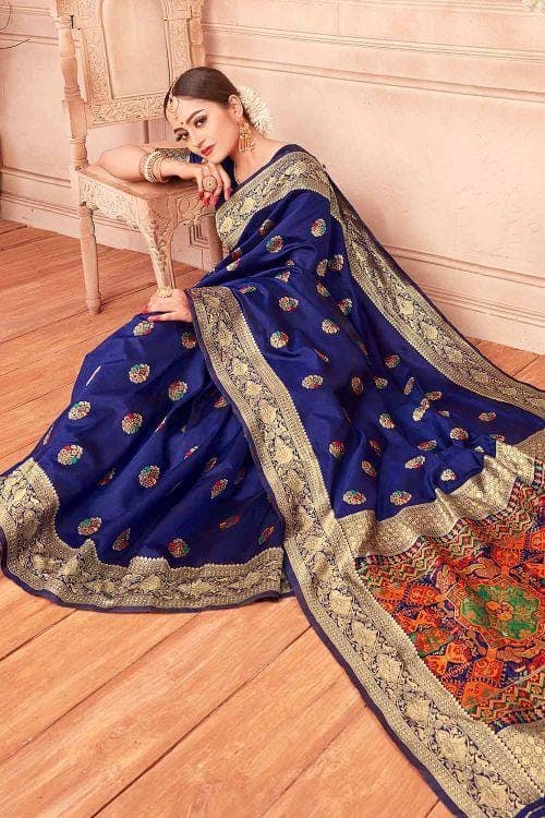 Banarasi Saree Sapphire Blue Banarasi Saree With Meenakari Work saree online