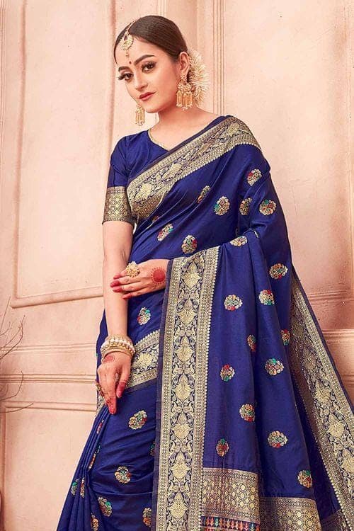 Banarasi Saree Sapphire Blue Banarasi Saree With Meenakari Work saree online