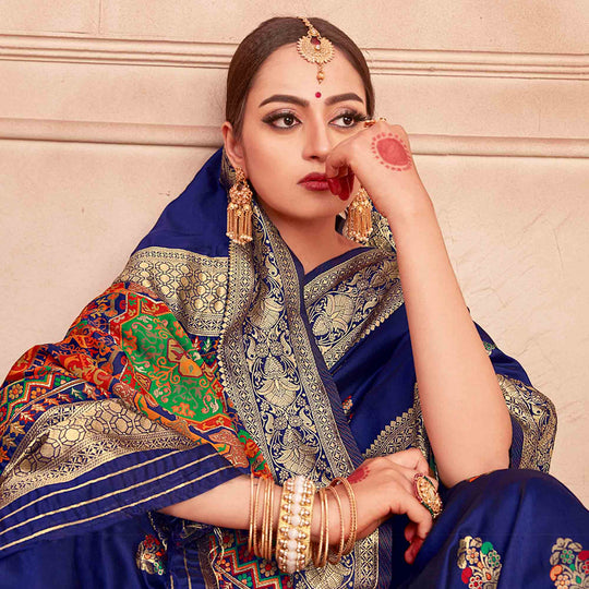 Banarasi Saree Sapphire Blue Banarasi Saree With Meenakari Work saree online