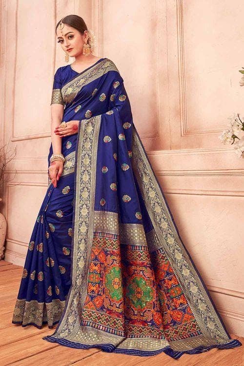 Banarasi Saree Sapphire Blue Banarasi Saree With Meenakari Work saree online