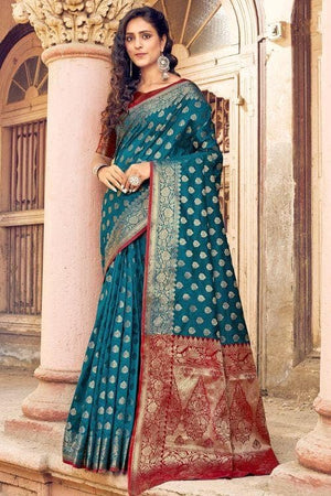 Sapphire Blue Small Butta Woven Banarasi Saree