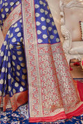 Banarasi Saree Sapphire Blue Zari Butta Woven Banarasi Saree saree online