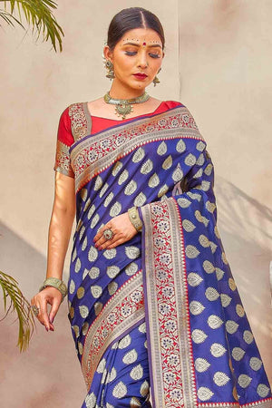 Sapphire Blue Zari Butta Woven Banarasi Saree