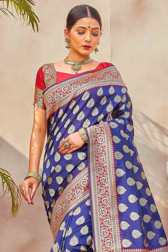Banarasi Saree Sapphire Blue Zari Butta Woven Banarasi Saree saree online