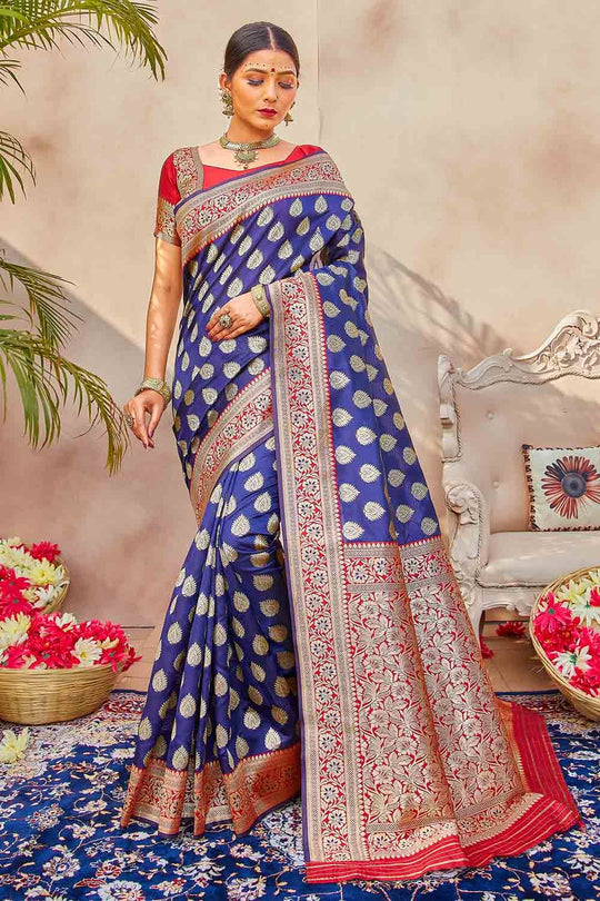 Banarasi Saree Sapphire Blue Zari Butta Woven Banarasi Saree saree online
