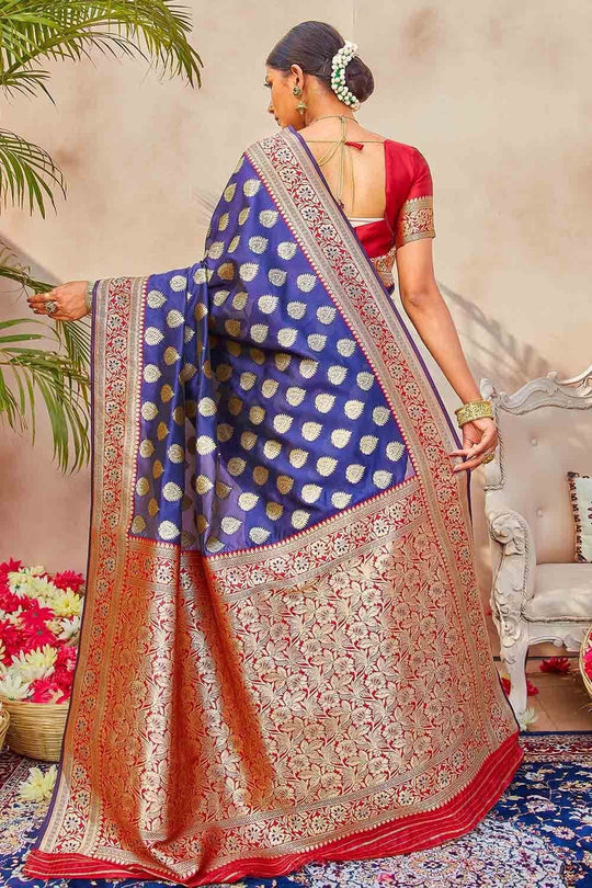 Banarasi Saree Sapphire Blue Zari Butta Woven Banarasi Saree saree online