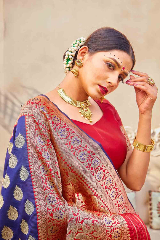 Banarasi Saree Sapphire Blue Zari Butta Woven Banarasi Saree saree online