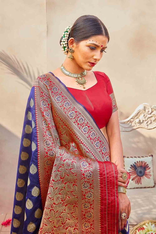 Banarasi Saree Sapphire Blue Zari Butta Woven Banarasi Saree saree online
