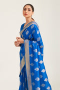 Sapphire Blue Zari Butta Woven Banarasi Saree