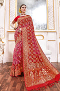 Scarlet Red And Rouge Pink Printed Banarasi Saree