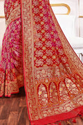 Scarlet Red And Rouge Pink Printed Banarasi Saree