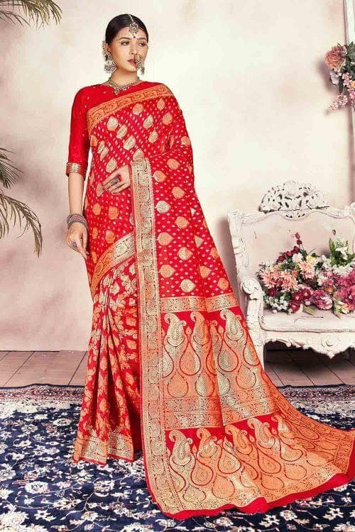 Banarasi Saree Scarlet Red Banarasi Saree saree online