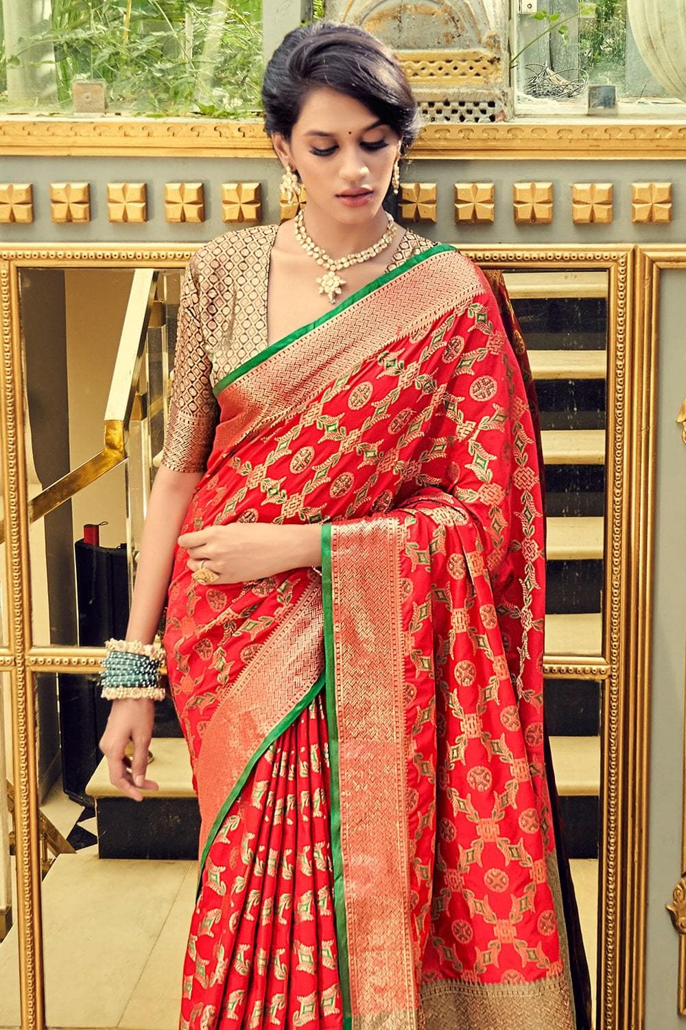 Green Silk Heavy Bridal Banarasi Saree