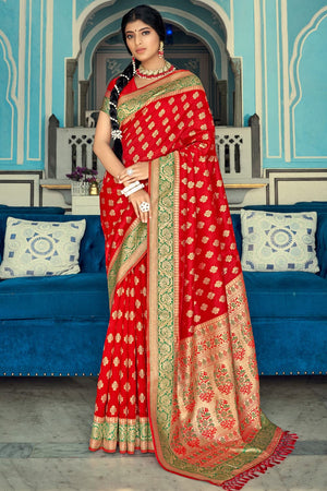 Scarlet Red Banarasi Saree