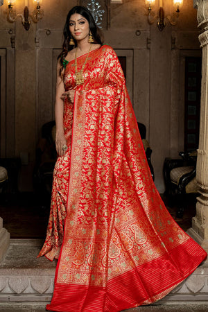 Scarlet Red Banarasi Saree