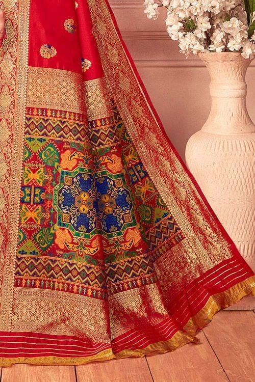 Banarasi Saree Scarlet Red Banarasi Saree With Meenakari Work saree online