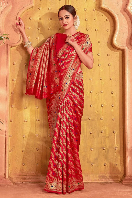 Banarasi Saree Scarlet Red Heavy Zari Woven Banarasi Saree saree online