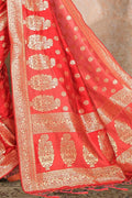 Scarlet Red Printed Banarasi Saree