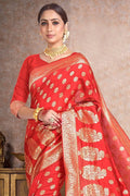 Scarlet Red Printed Banarasi Saree