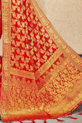 Scarlet Red Zari Butta Banarasi Saree