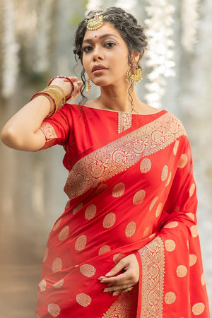 Scarlet Red Zari Butta Saree