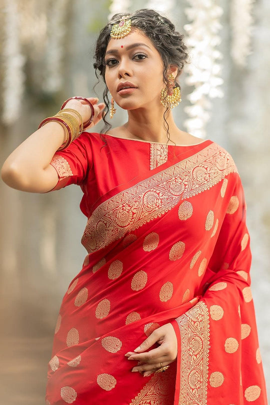 Scarlet Red Zari Butta Saree