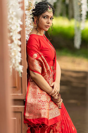 Scarlet Red Zari Butta Saree