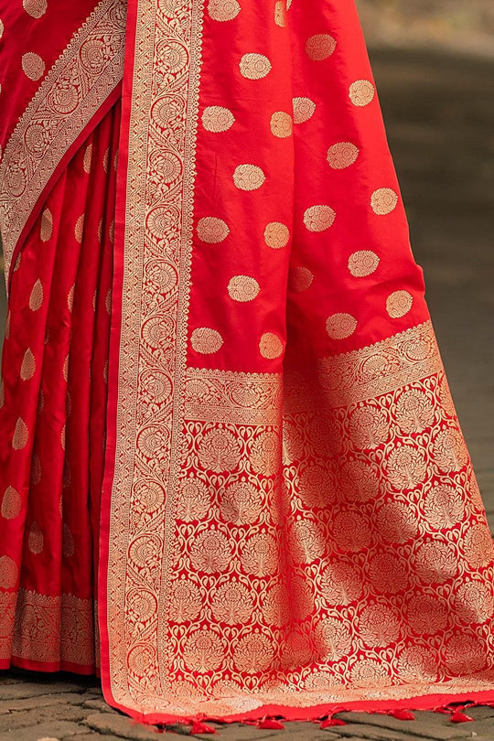 Scarlet Red Zari Butta Saree