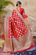 Banarasi Saree Scarlet Red Zari Butta Woven Banarasi Saree saree online