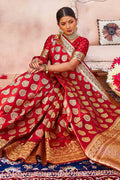 Banarasi Saree Scarlet Red Zari Butta Woven Banarasi Saree saree online
