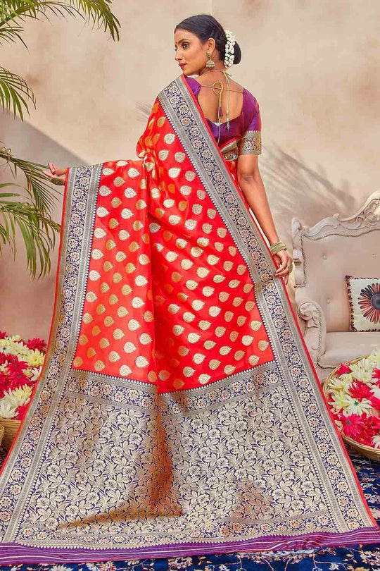Banarasi Saree Scarlet Red Zari Butta Woven Banarasi Saree saree online