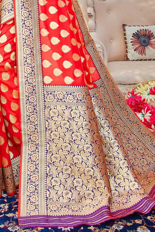 Banarasi Saree Scarlet Red Zari Butta Woven Banarasi Saree saree online