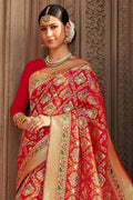 Scarlet Red zari woven banarasi saree - From ghats of Banaras - Buy online on Karagiri - Free shipping to USA