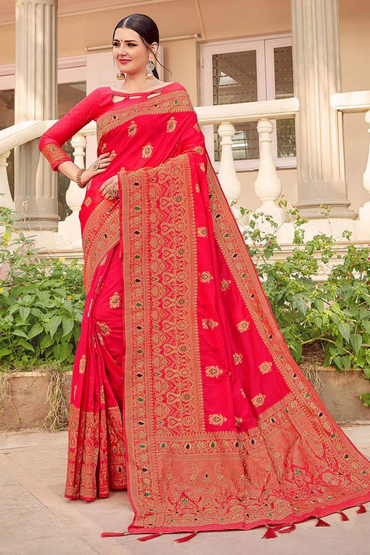 Scarlet Red Zari Woven Banarasi Saree