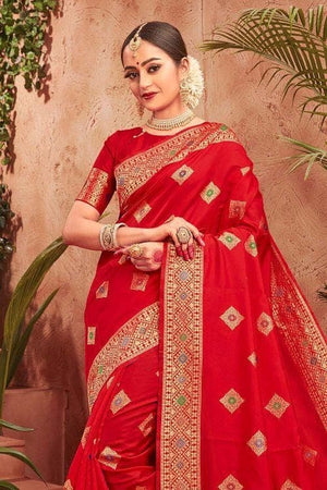 Scarlet Red Zari Woven Banarasi Saree