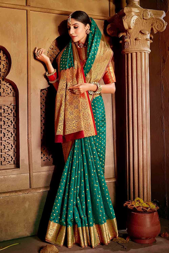 Sea Green Zari Woven Banarasi Saree