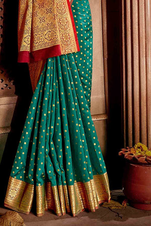 Sea Green Zari Woven Banarasi Saree
