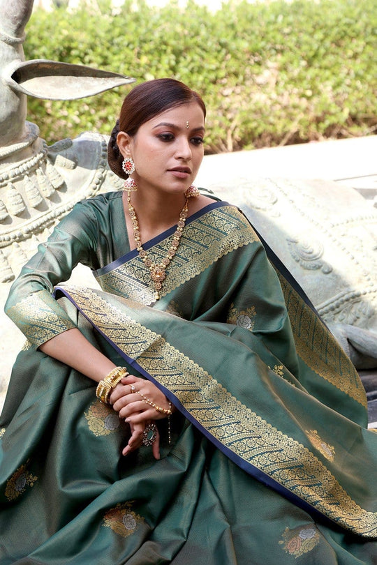 Sea Green Zari Woven Banarasi Saree